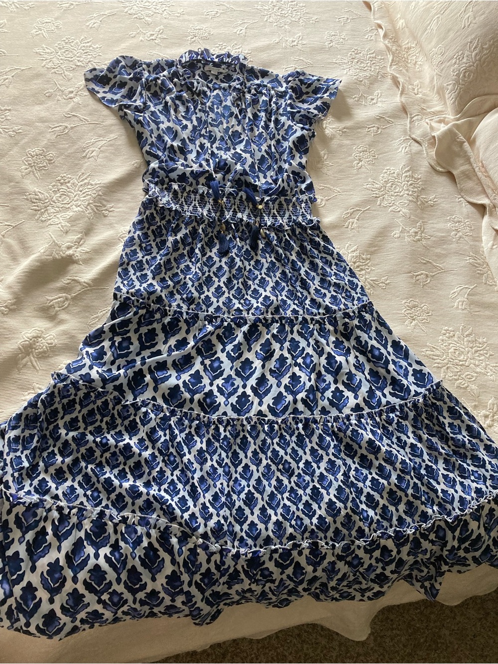 Chico's Blue and White Printed Midi Dress